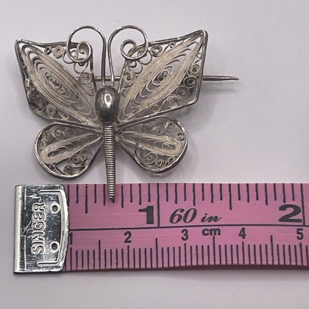 Antique? Art Nouveau 830 Silver Butterfly Brooch Pin Filigree Signed LG AL5.6 - Picture 7 of 8